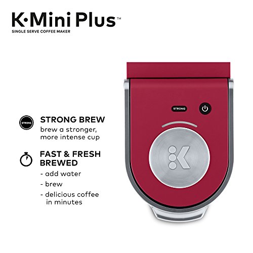 Keurig K-Mini Plus Coffee Maker, Single Serve K-Cup Pod Coffee Brewer, 6 to 12 oz. Brew Size, Stores up to 9 K-Cup Pods, Cardinal Red