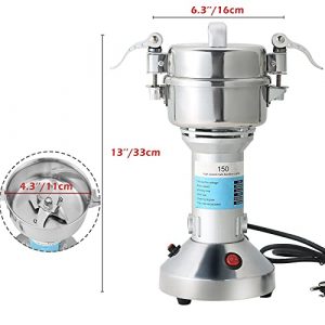 FLKQC High Speed 150g Electric Grain Mill Grinder Powder Machine Spice Herb Grinder 850W 70-300 Mesh 28000RPM Stainless Steel Commercial Grade for Kitchen Herb Spice Pepper Coffee (150g)