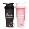 Shaker Bottle - Perfect for Protein Mixes, Pre Workouts & Supplements - Shaker Cup Includes Whisk Mixer Ball & Carrying Loop - Leak Proof & Secure Flip Cap - Swole Mates - Pink & Black - 28oz - 2 Pack