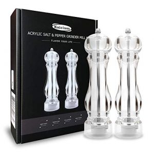Kaiciuss salt and pepper grinder mill set refillable large,the best transparent acrylic grinders for whole peppercorn and himalayan salt