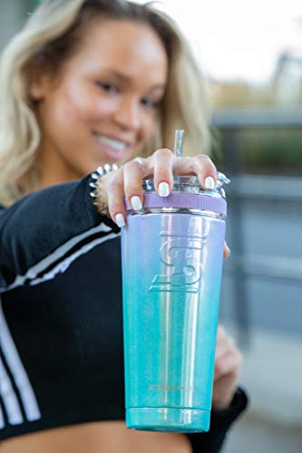 Ice Shaker 26oz Stainless Steel Tumbler as seen on Shark Tank | Vacuum Insulated Bottle with Flex Lid and Straw for Hot and Cold Drinks (Mermaid) | Gronk Shaker