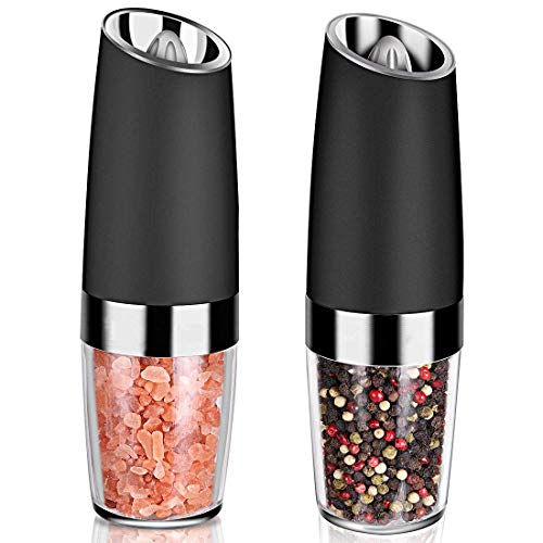 Electric Pepper Mill Grinder, SUMLINK Electric Pepper Mill Salt Mill Spice Tall Power Shaker, Automatic One Hand Pepper Mills with LED Light, Adjustable Ceramic Coarseness 2 Pack