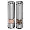 Electric Salt and Pepper Mill Set by Arden's Crush - Electric Grinder with LED Light - Stainless Steel with Ceramic Container and Bottom Caps - Adjustable Coarseness for Perfect Seasoning