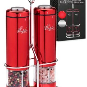 Electric Salt and Pepper Grinder Set - Automatic Salt Pepper Mills with Light - Battery Operated Salt and Pepper Shakers with Stand - Refillable Pepper Grinders with Adjustable Coarseness