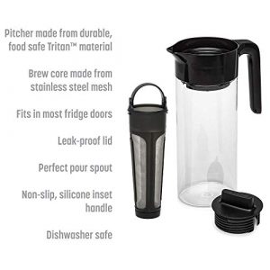 Goodful Airtight Cold Brew Iced Coffee Maker, Shatterproof Durable Tritan Plastic Construction, Leak-Proof Lid, Large Capacity with Premium Stainless Steel, 2.25 Qt, Black