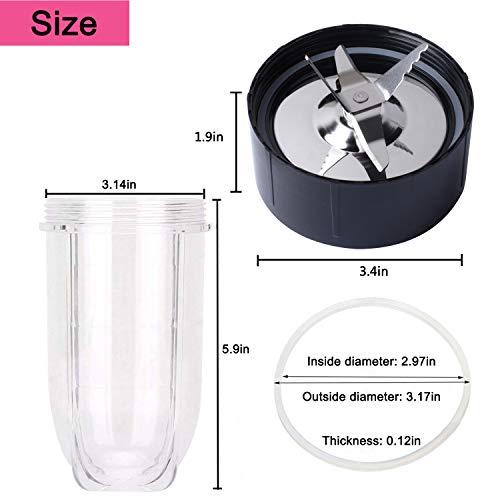 16 OZ Cups Compatible with Magic Bullet Replacement Parts, MB1001 Cross Ice Blades for Magic Bullet 250W Blender, Juicer, Mixer Accessories, with 4 PCS Rubber Gear Seal Rings