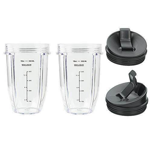 Blender Cups for Ninja Blender, 18OZ Cup with Sip & Seal Lids Compatible with 900w 1000w Nutri Ninja Blender Auto iQ series (2 Pack)