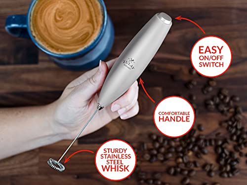 Zulay Milk Frother for Coffee with Upgraded Titanium Motor - Handheld Frother Whisk, Milk Foamer, Mini Blender and Electric Mixer Coffee Frother for Frappe, Latte, Matcha, No Stand - Silver