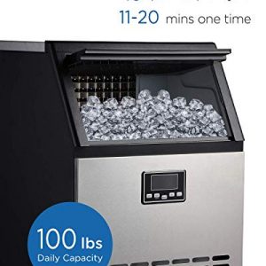 Northair Commercial Ice Maker, Built-In Stainless Steel Ice Machine, 100LBS/24H, Free-Standing Design for Party Gathering, Restaurant, Bar, Coffee Shop (100LB-Pro)