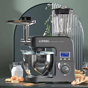 AIFEEL Stand Mixer 800W, High-end All Metal 8 in 1 Kitchen Electric Dough Mixer with 6.5QT Bowl, Meat Grinder, Blender,Dough hook, Whisk, Beater, Pasta disc, Timing Function
