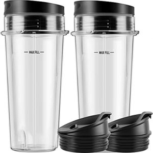 2-pack Blender Replacement Parts Single Serve 16oz cups with Sip & Seal Lids Compatible with Ninja Blenders