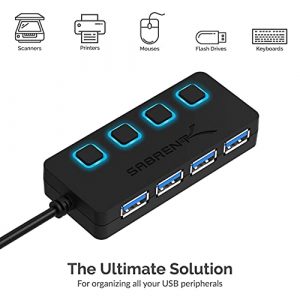 SABRENT 4-Port USB 3.0 Hub, Slim Data USB Hub with 2 ft Extended Cable, for MacBook, Mac Pro, Mac Mini, iMac, Surface Pro, XPS, PC, Flash Drive, Mobile HDD (HB-UM43)