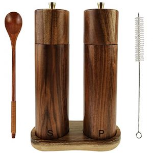 YVAKE Wooden Salt and Pepper Grinder Set,8 Inch Manual Acacia Wood Pepper Mill, Adjustable Coarseness and Refillable,Gift Set for Kitchen[Set of 2]