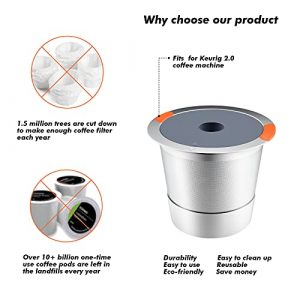 Reusable k Cup Coffee Filters,Universal stainless steel Refillable k-Cups Filter Use for Keurig 2.0 and 1.0 Coffee Makers-brewers(2pack)…