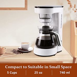 5-Cup Programmable Coffee Maker: Small Drip Coffeemaker with Reusable Filter, Compact Coffee Pot Brewer Machine, Quick Brew & Keep Warm, Smart Anti-Drip System, Save Space ,White