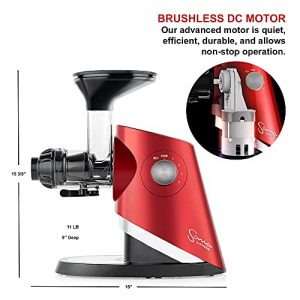 SANA 727 Supreme Slow Juicer Low Speed Masticating Juicer Extractor 4 Variable Speeds 120 RPM Large Capacity for Fruits and Vegetables, Milks, Butters Includes 132 Page Recipe Book US Voltage, Red