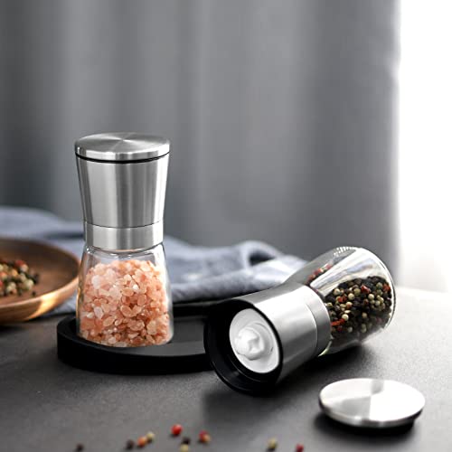 VEVOK CHEF Salt and Pepper Grinder Set Adjustable Coarseness Ceramic Pepper Mill Salt Grinder with Rubber Base Kitchen Cooking Salt and Pepper Shaker Spice Grinder Kitchen Chef Gift