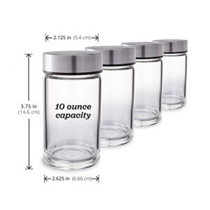 Juice Bottles - 4 Pack Wide Mouth Glass Bottles with Lids - for Juicing, Smoothies, Infused Water, Beverage Storage - 10oz, BPA Free, Stainless Steel Lids, Leakproof, Reusable, Borosilicate