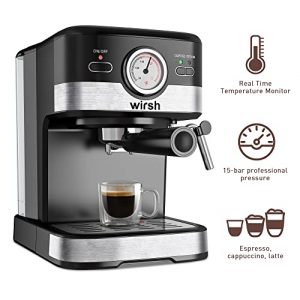 Espresso Machine,Wirsh 15 Bar Espresso Maker with Milk Frother Steamer and Temperature Dial,Cappuccino and Latte Machine with 51oz Removable Water Tank,Black