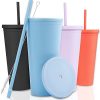 Tumblers with Lids (4 pack) 22oz Pastel Colored Acrylic Cups with Lids and Straws | Double Wall Matte Plastic Bulk Tumblers With FREE Straw Cleaner! Vinyl Customizable DIY Gifts (Pastels)