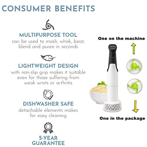 Electric Potato Masher | Hand Blender 3-in-1 Set Multi Tool - Blends, Purees and Whisks | Immersion Mixer | Perfectly Blends & Purees Baby Food | Vegetables & Potatoes | Soup Makers.