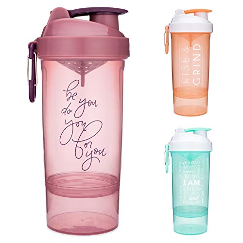 Smartshake Shaker Bottle with Motivational Quotes | 27 Ounce Protein Shaker Cup | Attachable Container Storage for Protein or Supplements | Perfect Fitness Gift | Be You Do You - Rose