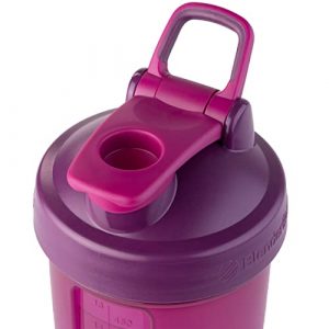 BlenderBottle Shaker Bottle with Pill Organizer and Storage for Protein Powder, ProStak System, 22-Ounce, Plum