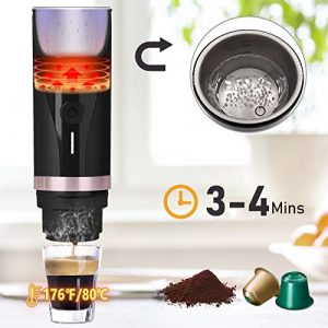 CERA+ Portable Espresso Maker Fast Heating 12/24V NS Capsule & Ground Coffee Compatible Espresso Machine Travel Coffee Maker with Carrying Case for Car Truck Camping Hiking Outdoors Golfing- Gift Set