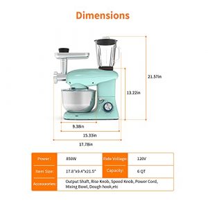 3 in 1 Stand Mixer, 6 Quarts 850W, Tilt-Head Kitchen Mixer 6 Speed Electric Mixer with Meat Grinder and Juice Blender, Food Mixer - Blue