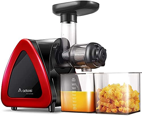 Aobosi Slow Masticating Juicer Machine, Cold Press juicer Extractor, Quiet Motor, Reverse Function, High Nutrient Fruit and Vegetable Juice with Juice Jug & Brush for Cleaning, Red