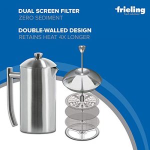 Frieling Double-Walled Stainless-Steel French Press Coffee Maker, Brushed, 36 Ounces