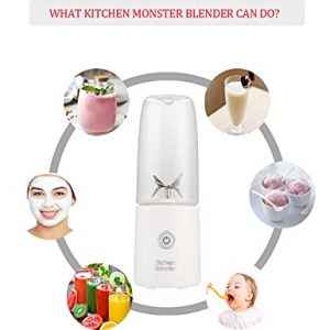 Kitchen Monster Portable Blender for Shakes and Smoothies, Travel Juice Cup Mini Blender with 6 Blades 300 ML Cups Blender Mixer Type-C Rechargeable, 10 Oz