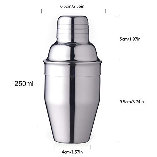 Delidge Cocktail Shaker Small Martini Shaker Stainless Steel Small Drink Shaker with Strainer and Lid Top, Mini Martini Shaker Bar Shaker (8.4oz/250ml，small)