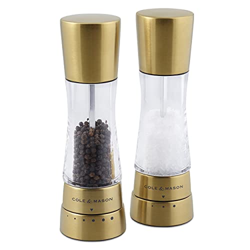 Cole & Mason H332017 Derwent Gold Salt and Pepper Mills | Gourmet Precision+ | Stainless Steel/Acrylic | 190mm | Gift Set | Includes 2 x Salt and Pepper Grinders | Lifetime Mechanism Guarantee