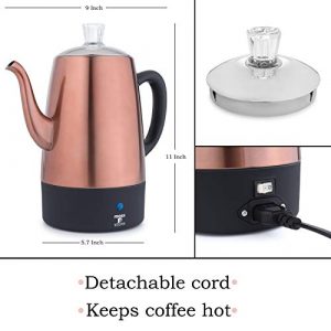 Moss & Stone Electric Coffee Percolator Copper Body with Stainless Steel Lids Coffee Maker | Percolator Electric Pot - 10 Cups, Copper Camping Coffee Pot