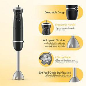 Immersion Blender Handheld, 500W 6-Speed Handheld Blender Stick, 3 in 1 Multi-Function Hand Blender with Milk Frother Accessories for Cooking Bake
