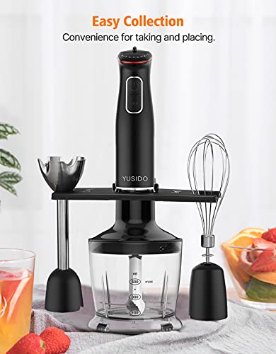 YUSIDO Immersion Hand Blender, Powerful 800 Watt Smart Stick with Titanium Steel Blades, 4-In-1 Food Processor Blender Combo for Multi-purpose Smoothie/Whisk/Chopper/Soup/Juicer/Crush Ice(Black))