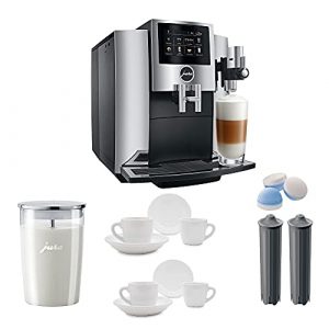JURA S8 Automatic Coffee Machine with PEP, Chrome Includes Milk Container, 2 Smart Filter Cartridges, Cleaning Tablets and 2 Espresso Cups Bundle