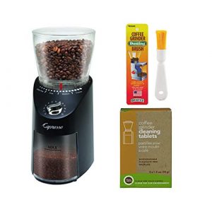 Capresso 570.01 Infinity Plus Commercial Grade Conical Burr Grinder, Black Includes Dusting Brush and Cleaning Tablets