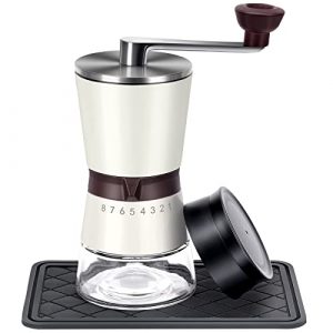 Xflyee Manual Coffee Grinder - 15 Adjustable Settings, High Density Ceramic Burr, Capacity 70g/2.45oz, Portable Travel Hand Coffee Grinder for Aeropress, Drip Coffee, Espresso, French Press (White)