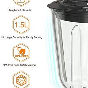 Countertop Blender, 750W Smoothie Blender, with 2 Adjustable Speed and Pulse Functions, Kitchen Blender with 48 oz Tritan Glass Jar for Milkshakes, Smoothies, Crushed Ice and Frozen Fruit