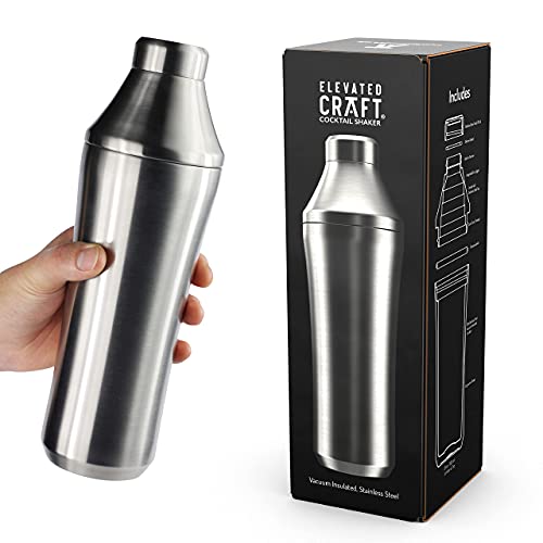 Elevated Craft Hybrid Cocktail Shaker - Premium Vacuum Insulated Stainless Steel Cocktail Shaker - Innovative Measuring System - Martini Shaker for the Home Bartender - 28oz Total Volume