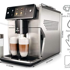 Saeco super-automatic espresso coffee machine with an adjustable grinder, double boiler, for brewing espresso, cappuccino, latte & flat white. SM7685 Xelsis