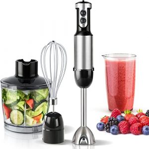 Toyuyugo Hand Blender, 500 Watt 6-Speed 4-in-1 Immersion Multi-Purpose Stick Blender with Egg Whisk, 600ml Container, Food Grinder Puree for Infant Food, Smoothies and Soups,Black,HB-6002 (Black)