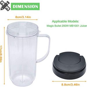 22 oz Tall Cup with Flip Top To-Go Lid and Cross Blade Replacement Compatible with Magic Bullet 250W MB1001 Blenders