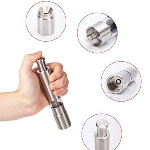MINI Stainless-Steel One-Handed Thumb Push Button Salt and Pepper Grinder For Black Pepper Or Himalayan Salt(One pack)