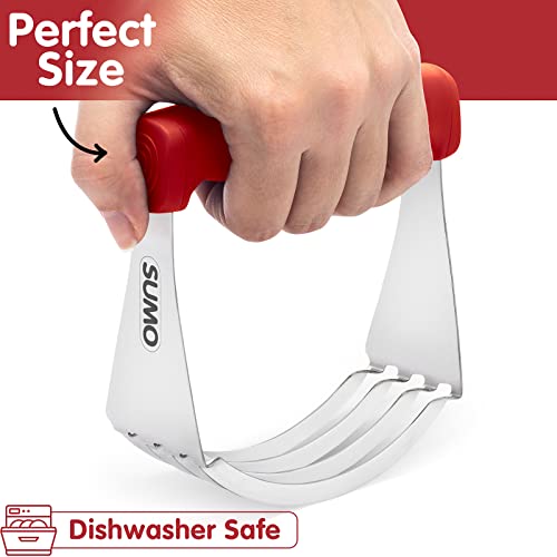 SUMO Pastry Cutter Tool - Heavy Duty Stainless Steel Dough Cutter, Dough Blender with Comfortable Handle Perfect for Flakey Pie Crust, Dishwasher Safe (Red)