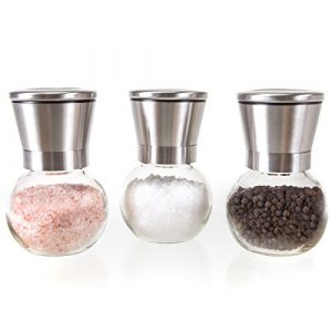 Ergonomic Premium Stainless Steel Salt and Pepper Grinder Set - The Original Glass Round Pepper Mill & Salt Mill, Adjustable Ceramic Rotor, By Simple Kitchen Products