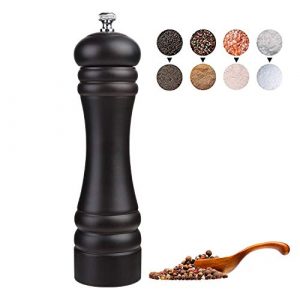 Black Pepper Mill Grinder Refillable, JORGTYRA 9 Inch Wood Pepper Mills with Adjustable Stainless Steel Precision Mechanism Suitable for Home, Kitchen, Barbecue, Party