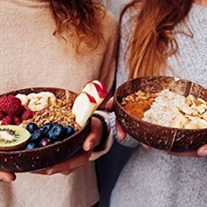 Coconut Bowls and Wooden Spoon Set - Perfect for Smoothie Bowls, Acai Bowls, Buddha Bowls. Wooden Bowl Set Made From Coconut Shells. Vegan Friendly